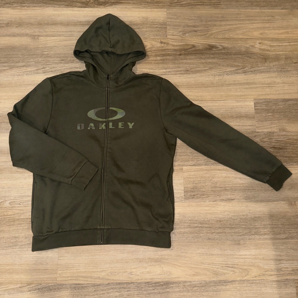 Oakley Full‎ Zip Hoodie Green XL Fleece Lined Regular Fit Athletic Jacket
